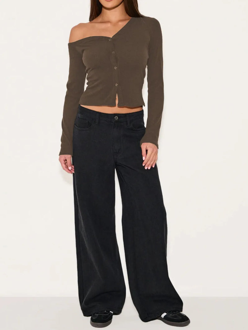 Asymmetrical Neck Button Up Cardigan 4