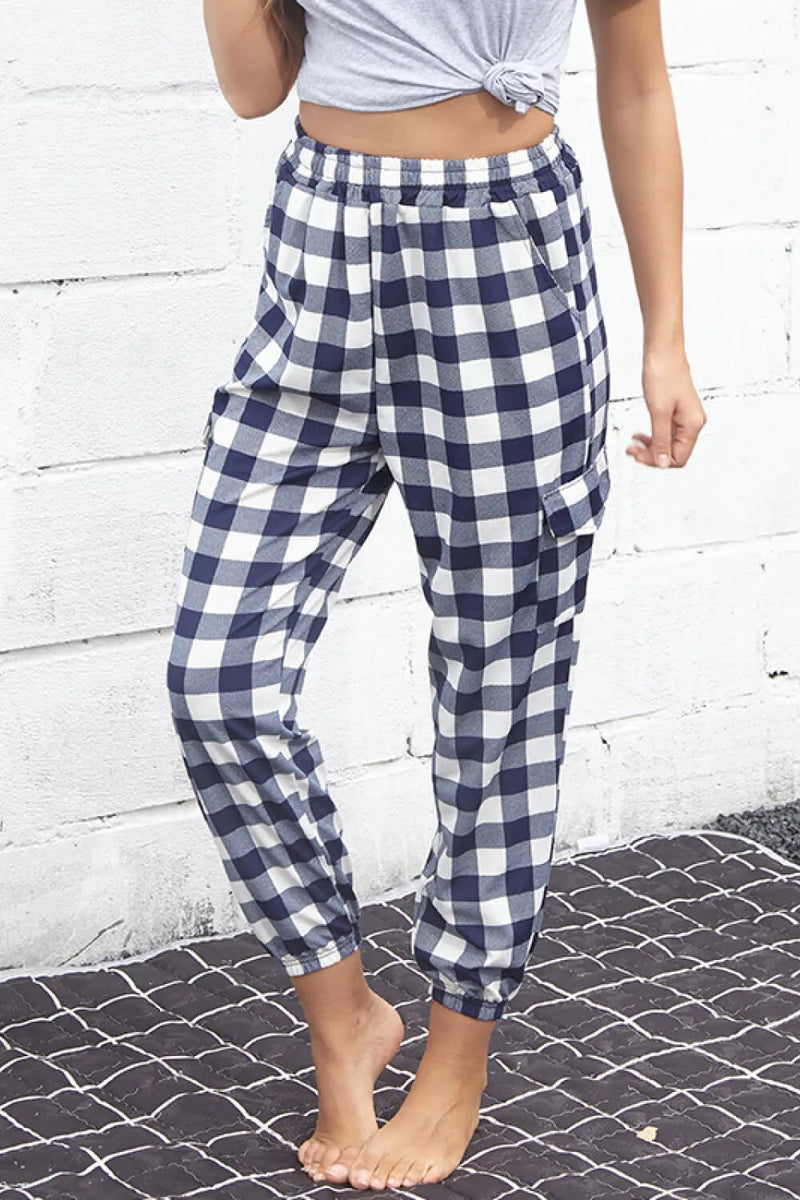 Perfee Plaid High Waist Cargo Pants