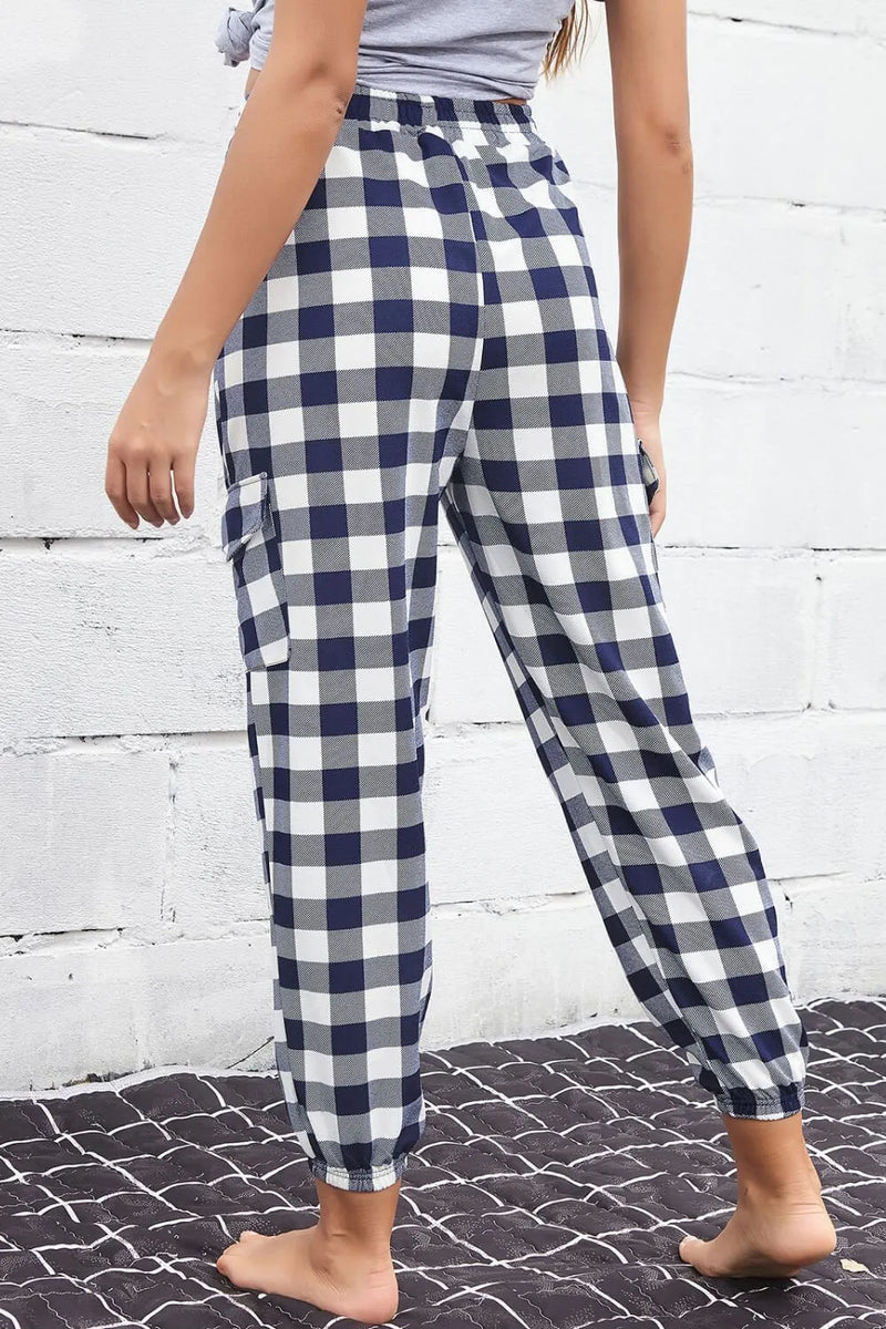 Perfee Plaid High Waist Cargo Pants