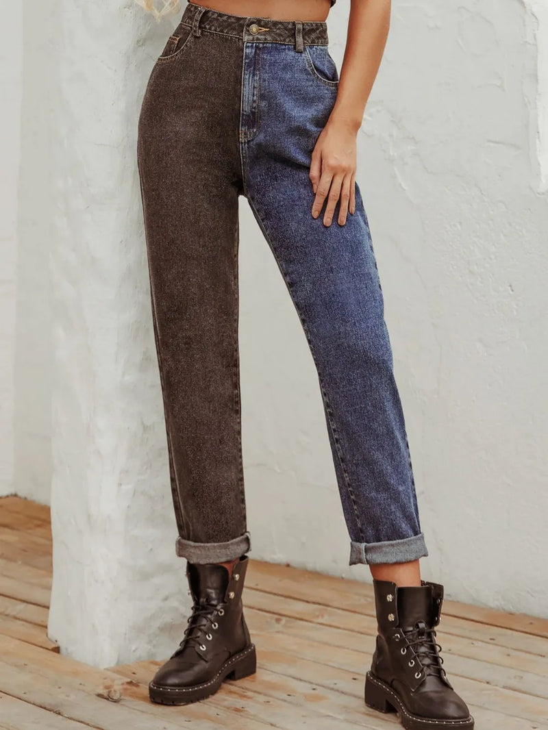 Two Tone Straight Leg Jeans 4