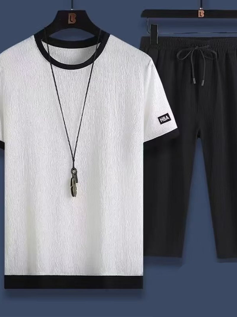 Men's Plus Size Round Neck Short Sleeve Top And Shorts Set 3