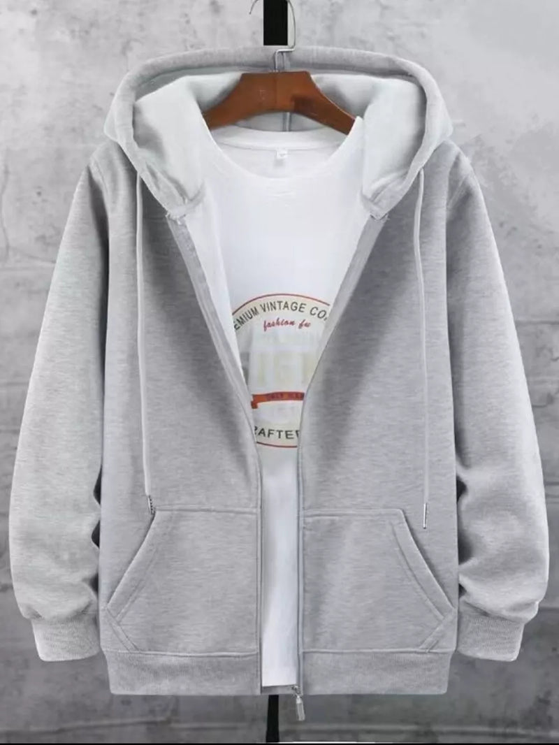 Men's Plus Size Fleece Lined Zip-Up Hoodie | Hazel & June Gray