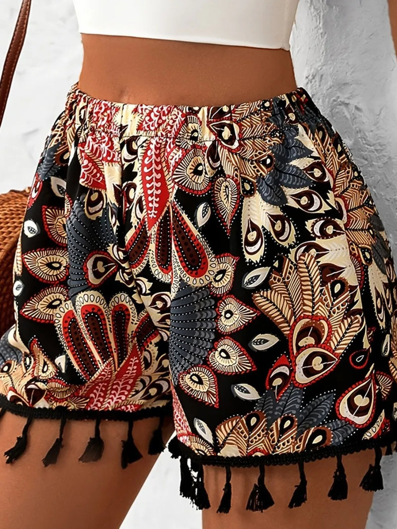 Paisley Print Tassel Hem Shorts 6