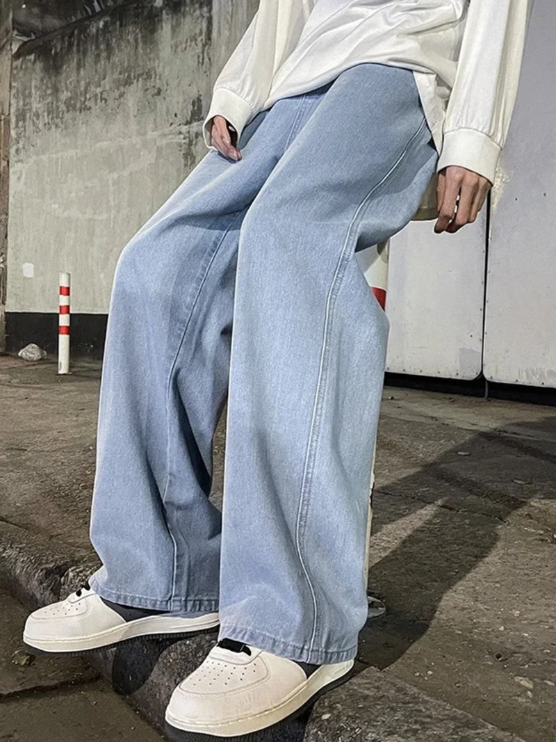 Men's Full Size Drawstring Wide Leg Jeans Plus Size | Hazel & June Light Blue