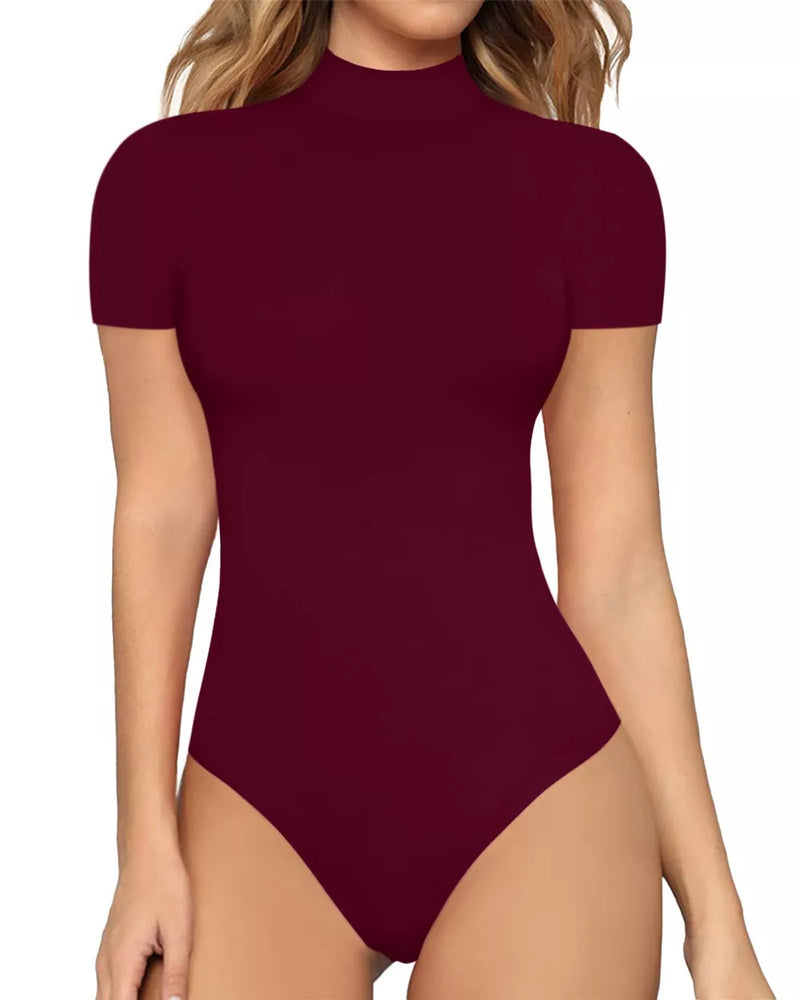 Mock Neck Short Sleeve Bodysuit | Hazel & June Burgundy
