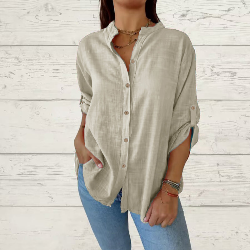 Margaux Linen Grandad Shirt — Silver Gray