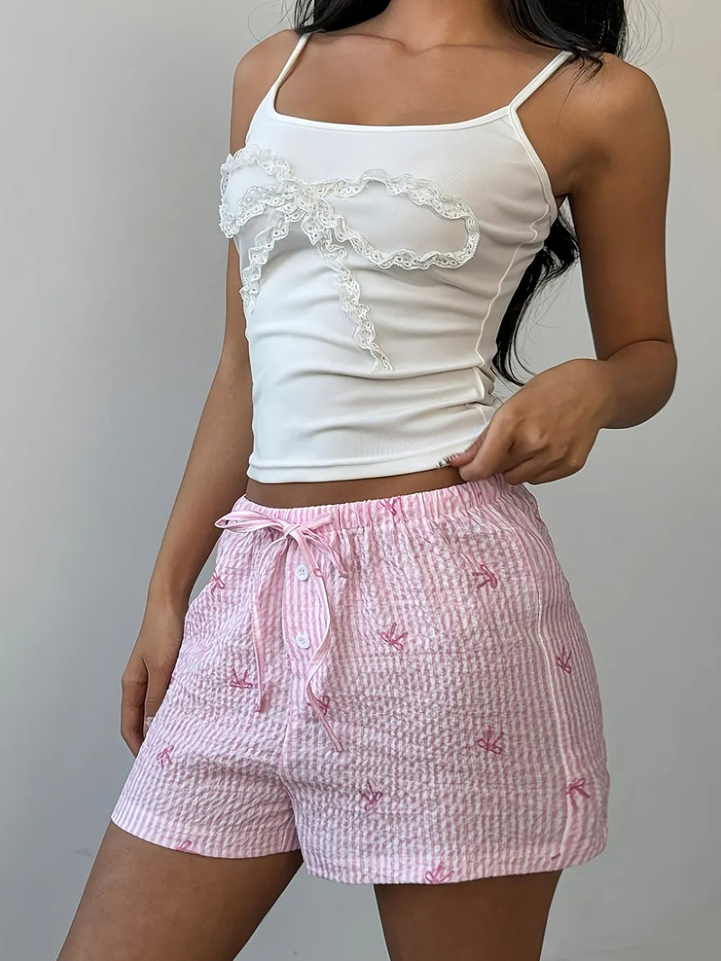 Bow Striped Drawstring Casual Shorts 3