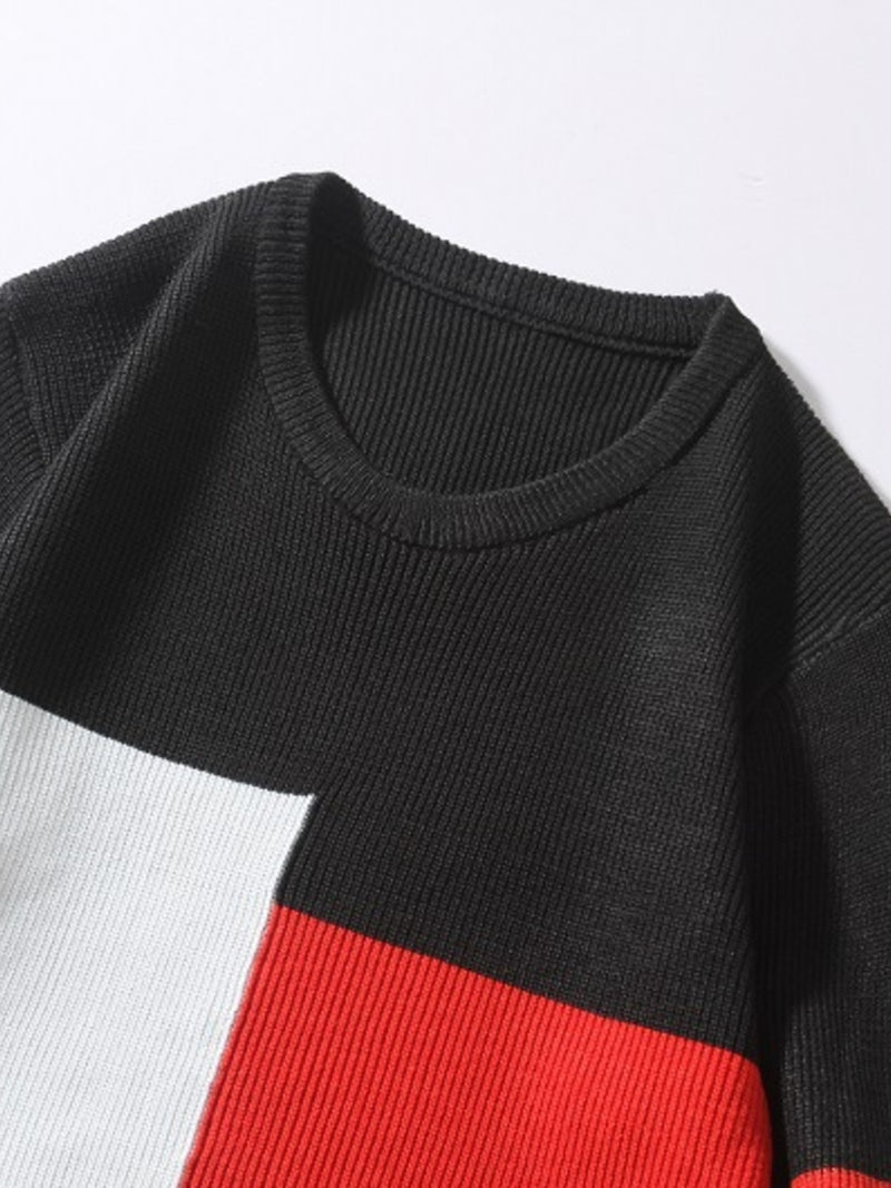 Men's Plus Size Color Block Round Neck Sweater 6