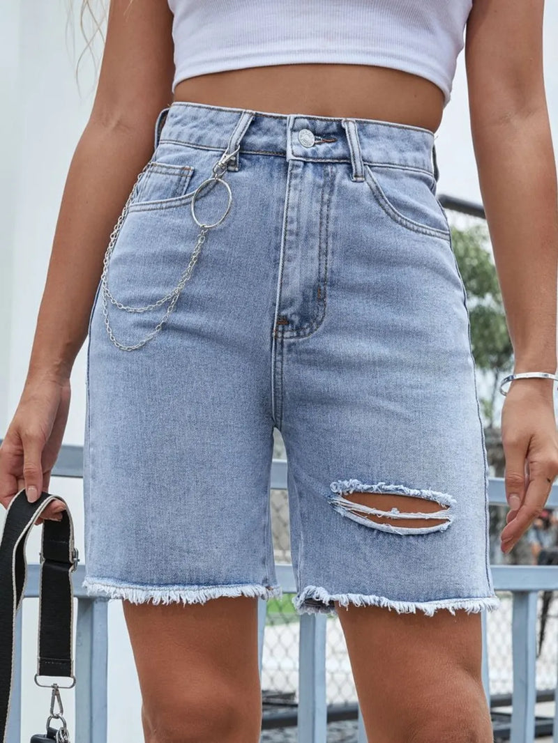 Distressed Raw Hem Denim Shorts | Hazel & June Light