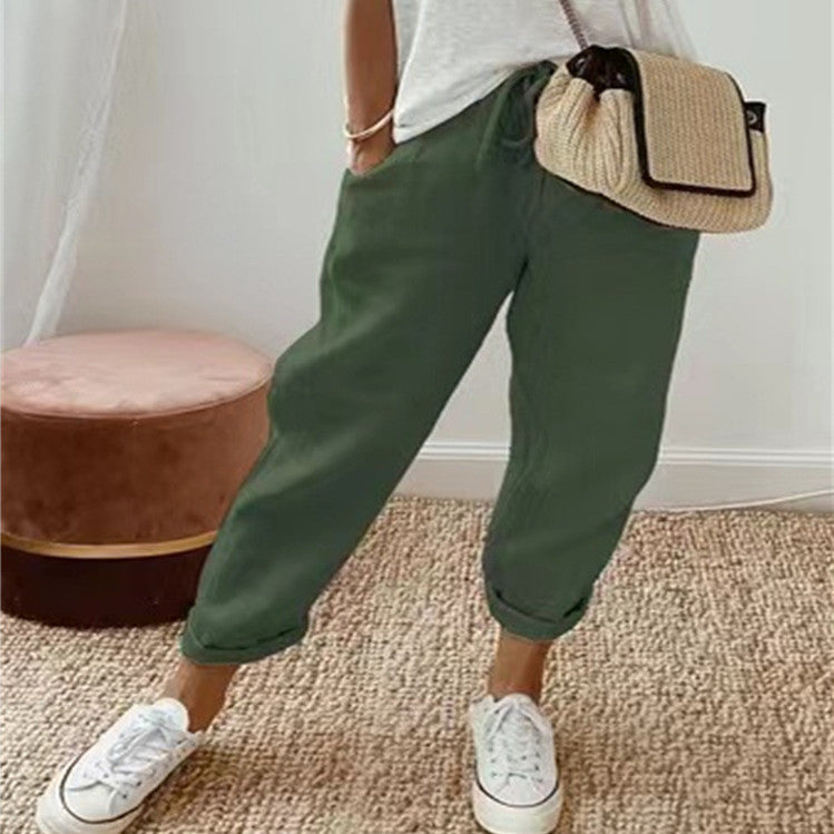 Nora Cotton Linen Pants — Army Green