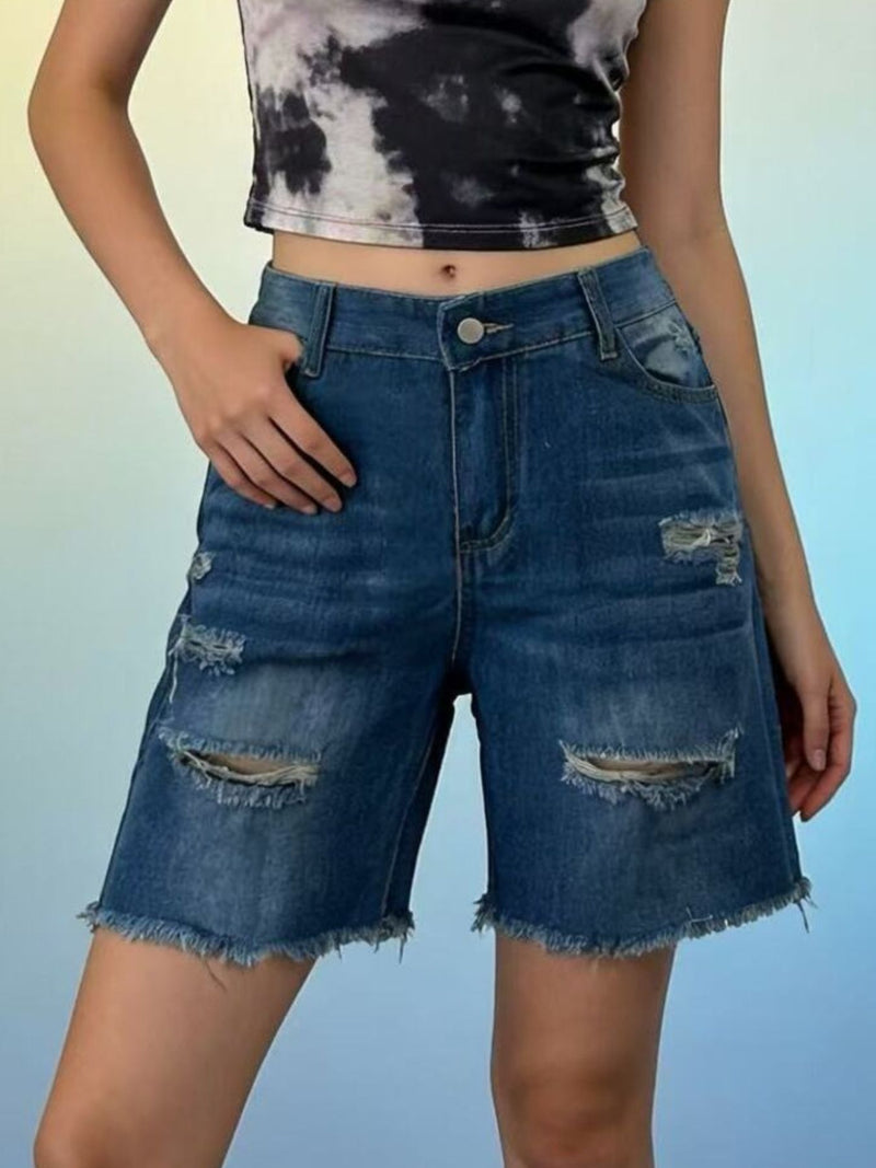 Full Size Ripped Frayed Hem Denim Shorts Plus Size 6