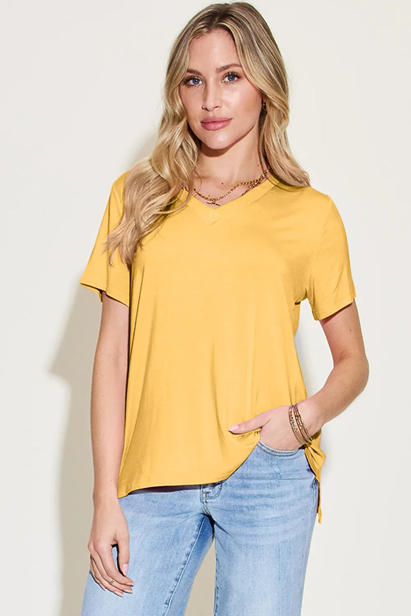 Basic Bae Bamboo Full Size V-Neck High-Low T-Shirt 3