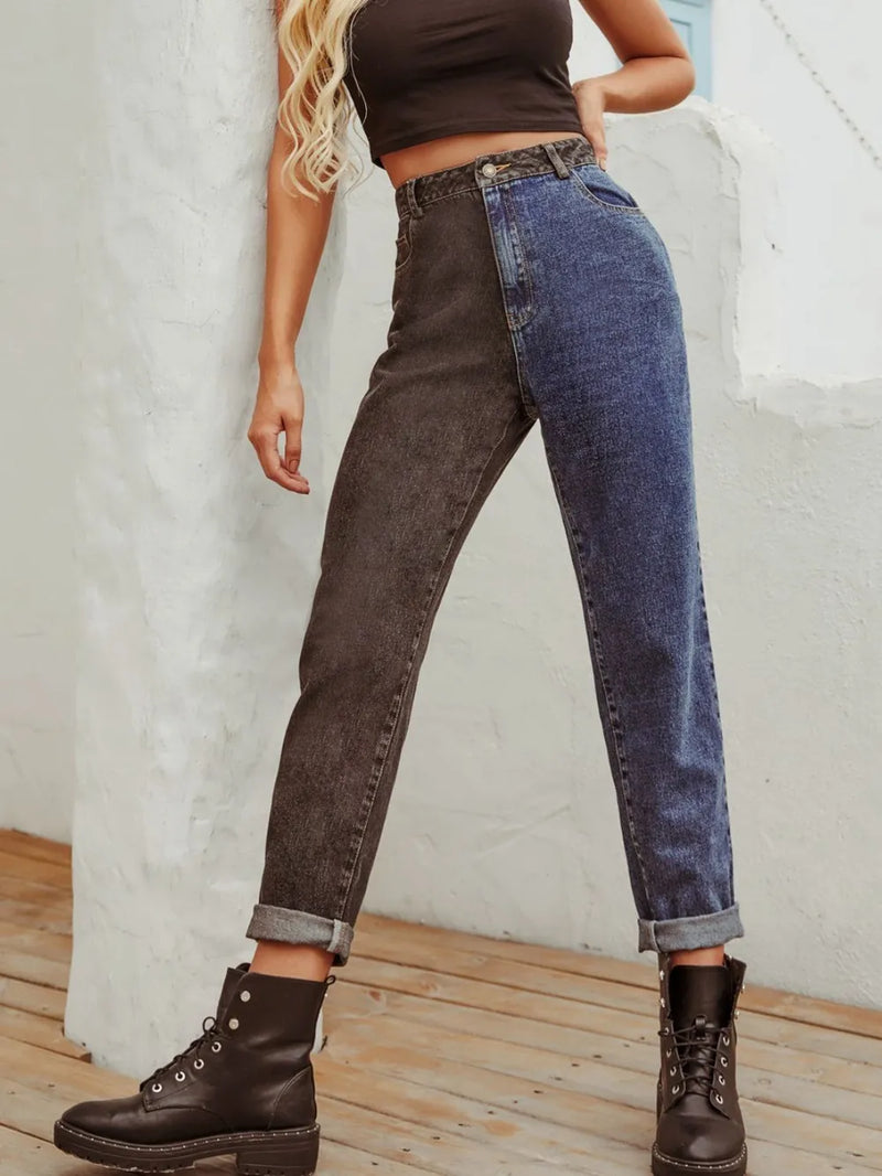 Two Tone Straight Leg Jeans 2