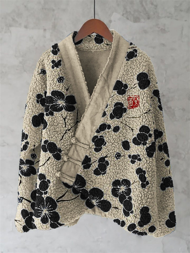 Navy Floral Sherpa Kimono Jacket — Print 13