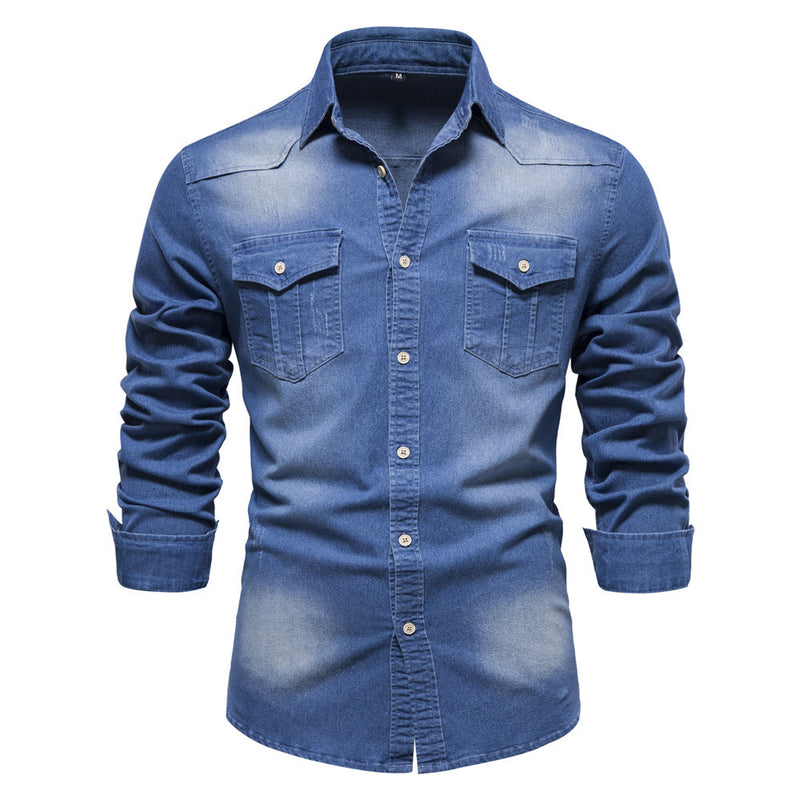 Miles Denim Button Shirt — Medium blue