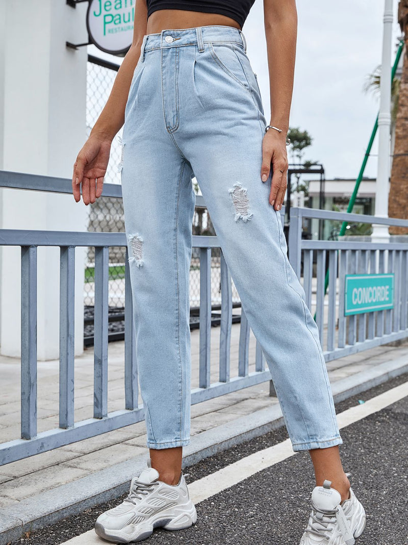 Distressed Straight Jeans with Pockets 5