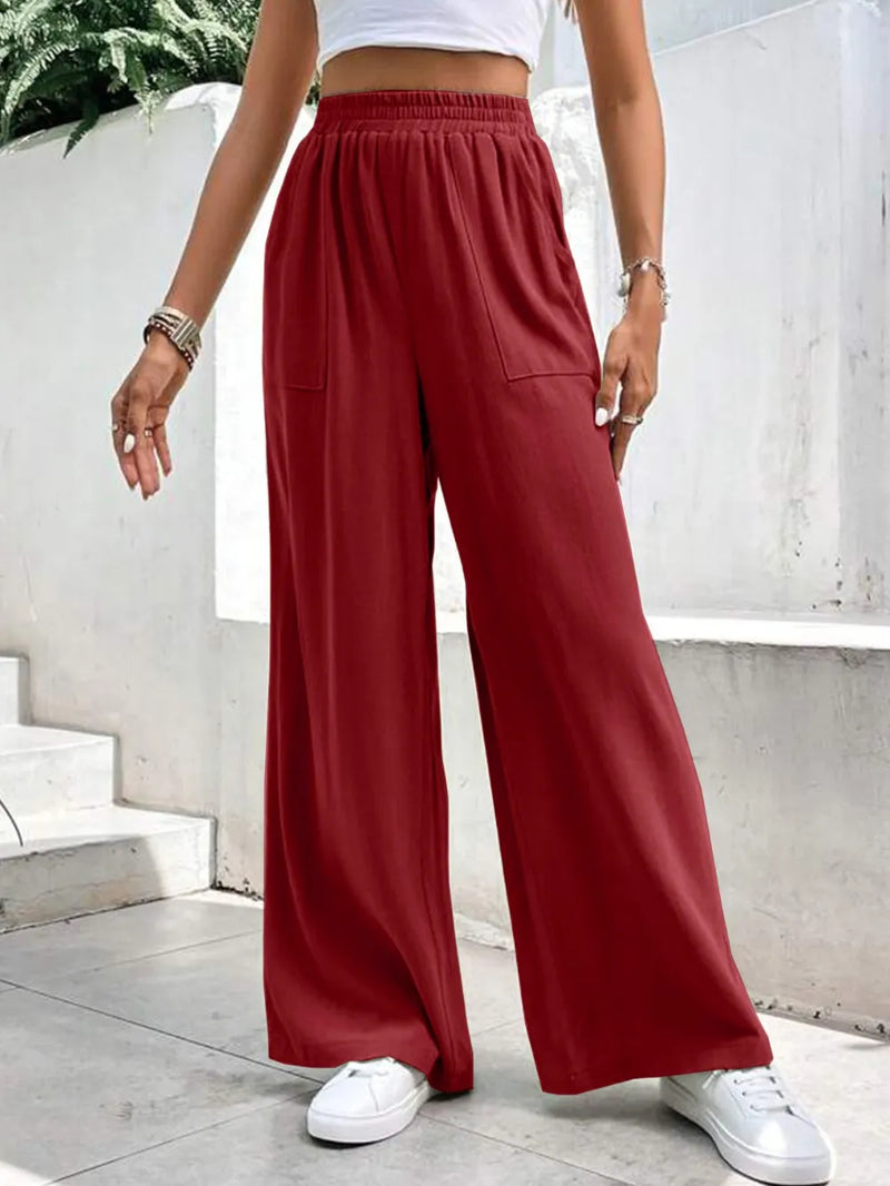 High Waist Wide Leg Pants with Pockets 7