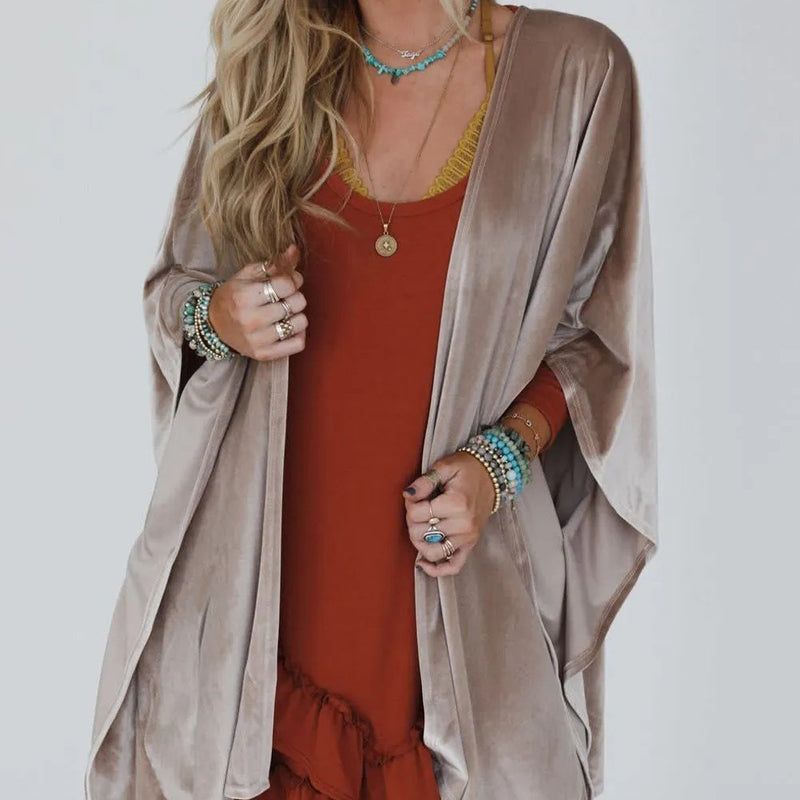 Velvet Open-Front Draped Kimono 3