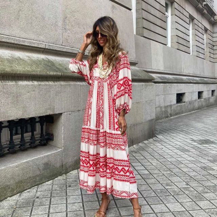 Marisol Bohemian Midi Dress — Wine Red