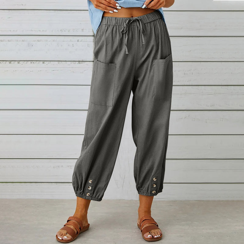 Isla Drawstring Linen-Look Pants