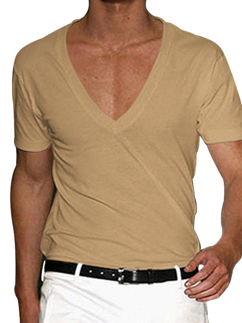 Men's Plus Size Deep V-Neck Slim Fit T-Shirt | Hazel & June Khaki