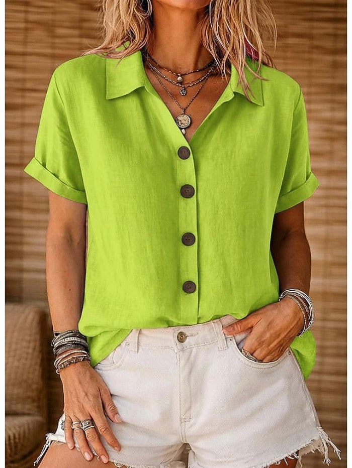 Rust Linen Button-Up Blouse 2
