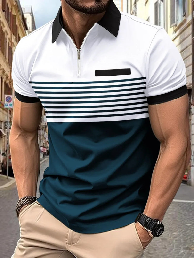 Men's Full Size Collared Neck Contrast Polo Plus Size 3