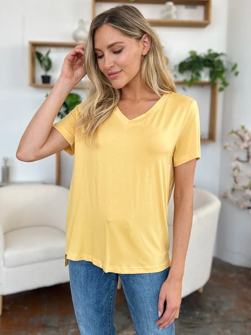 Basic Bae Bamboo Full Size V-Neck High-Low T-Shirt 7