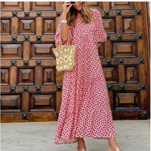 Marisol Bohemian Midi Dress — Red