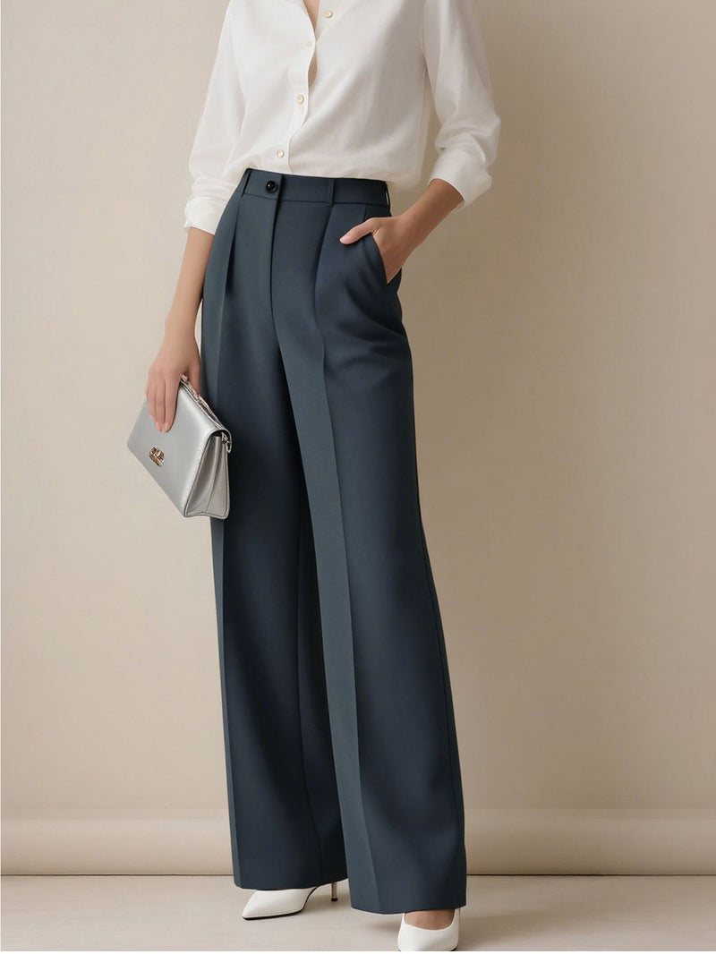 Margot Pleated Wide-Leg Trousers — Berlin Blue
