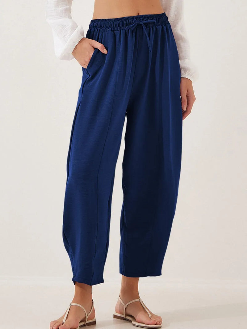 Drawstring Cropped Jogger Pants Dark Navy