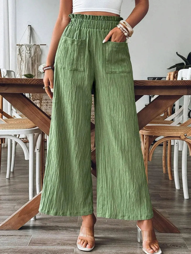 Frill Wide Leg Pants | Hazel & June Matcha Green