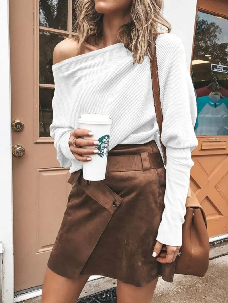 Single Shoulder Ribbed Knit Top 1