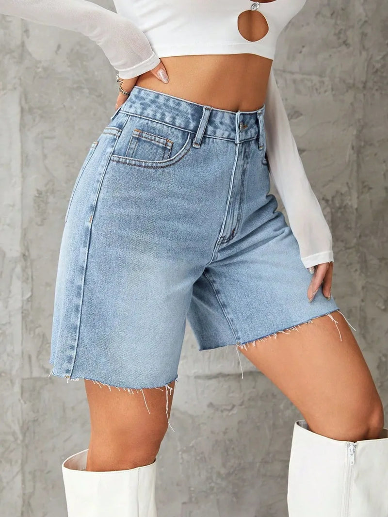 Frayed Hem Denim Shorts 8