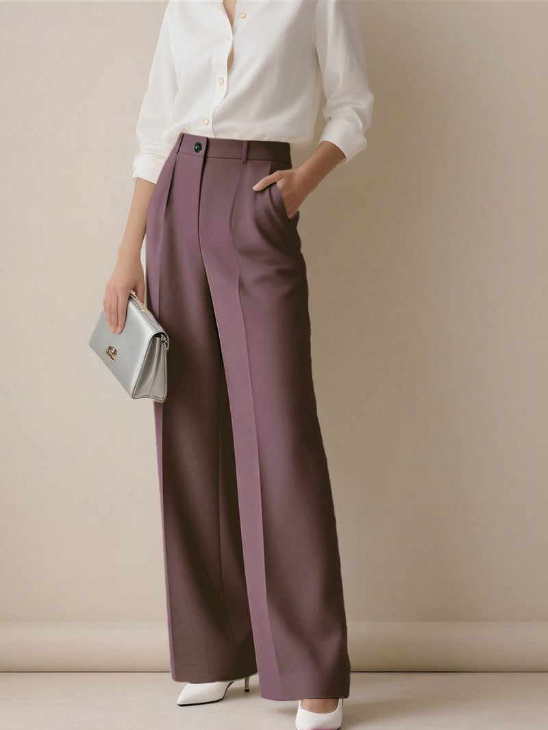 Margot Pleated Wide-Leg Trousers — Purple