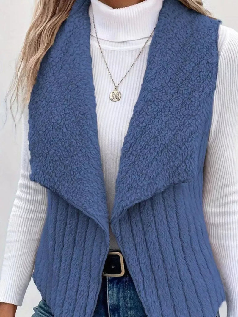 Cozy Fleece Open Front Vest Coat | Hazel & June Blue