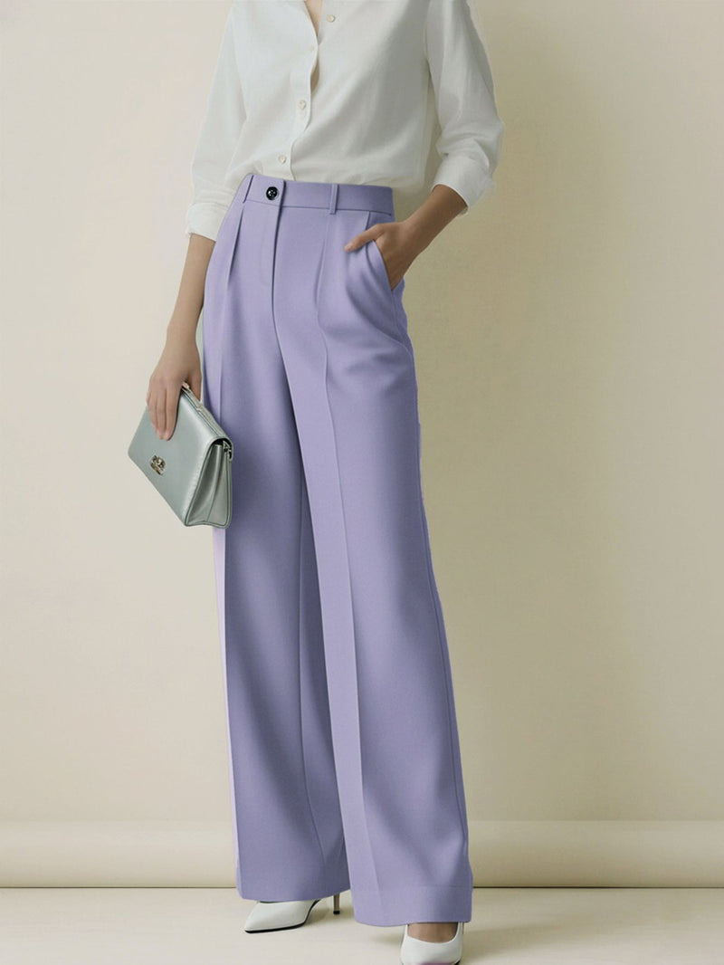 Margot Pleated Wide-Leg Trousers — Light Purple