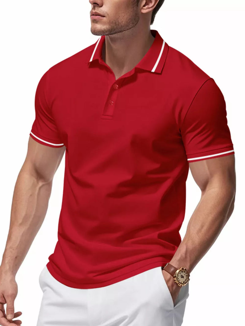 Men's Full Size Contrast Trim Short Sleeve Polo Plus Size 1