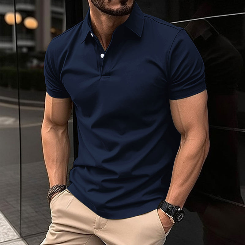 Forest Button Polo Shirt — Navy Blue