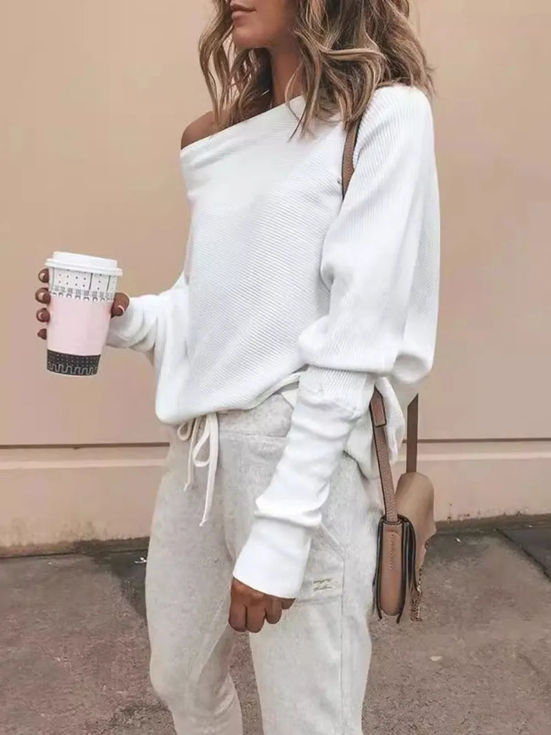 Full Size One-Shoulder Ribbed Sweater Plus Size 3