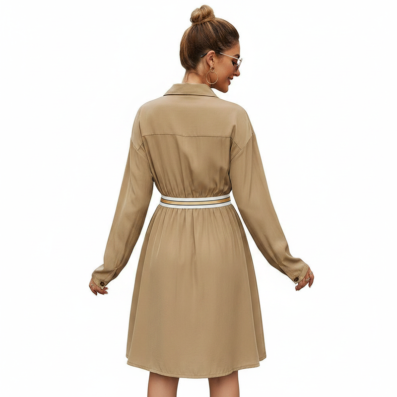 Daphne Khaki Everyday Midi Dress — vista trasera