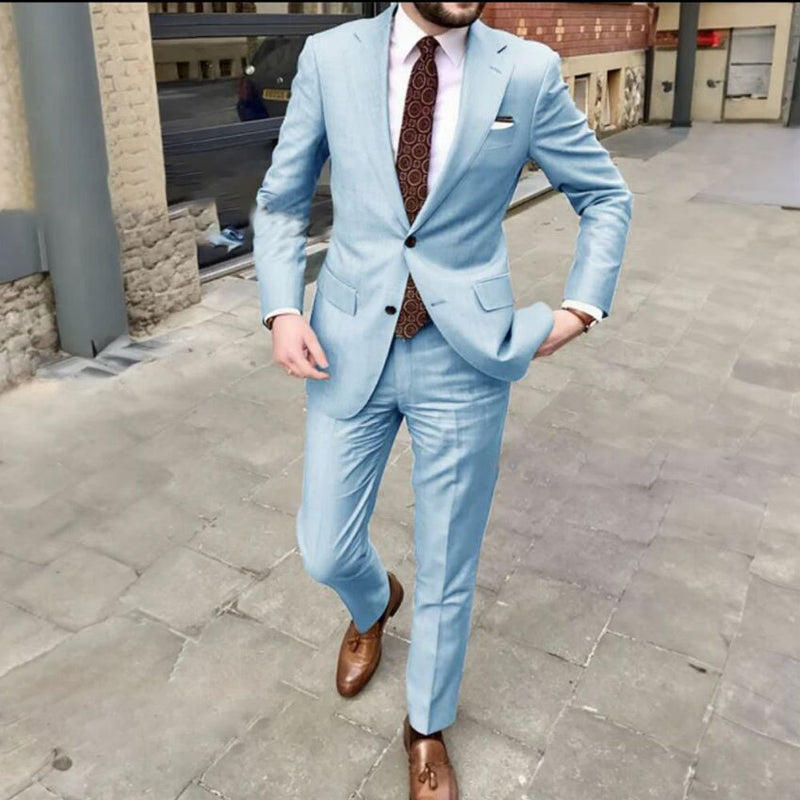 Everett Slim Business Suit — Light Blue-7XL