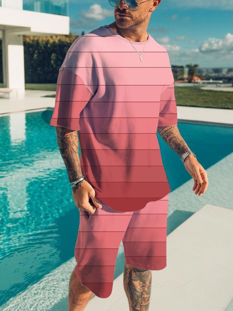 Men's Full Size Color Block Tee and Shorts Set Plus Size | Hazel & June Dusty Pink