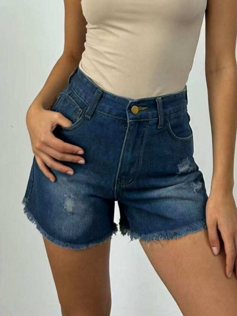 Distressed Frayed Hem Denim Shorts 5