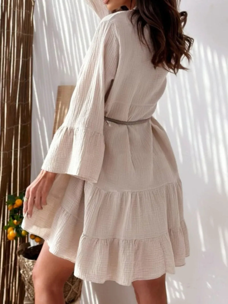 Button Detail Notched Long Sleeve Dress 2