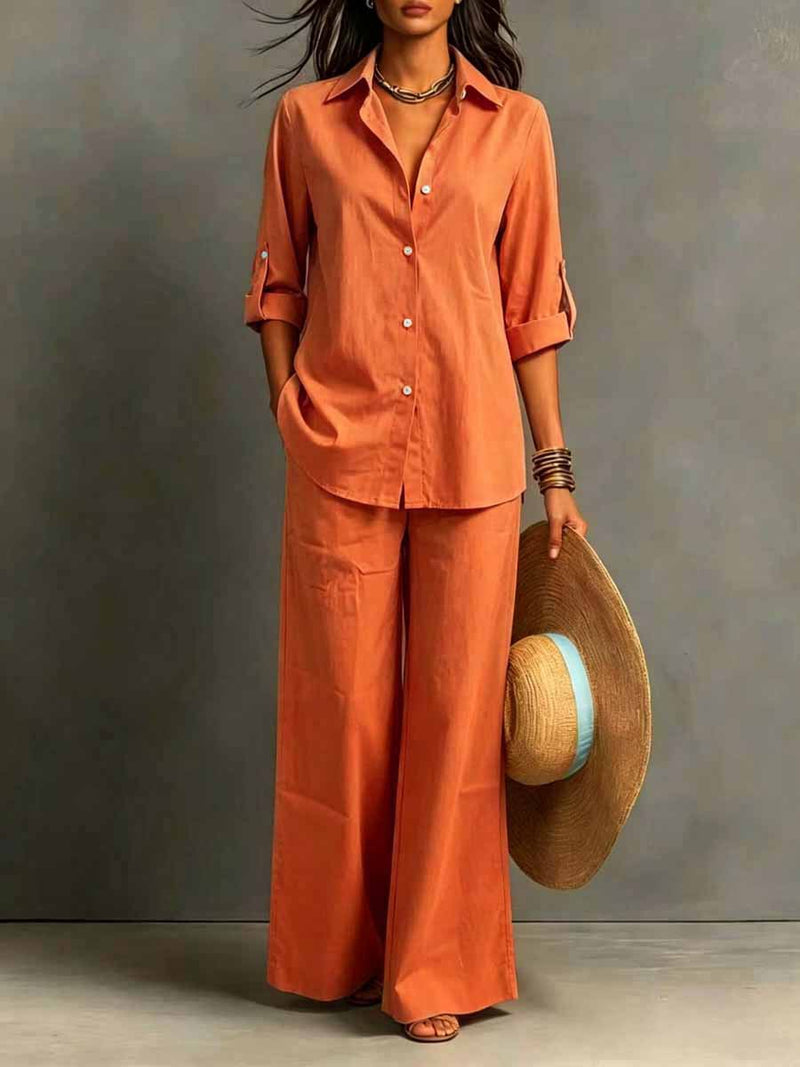 Marisol Linen Resort Co-ord Set — Orange Red