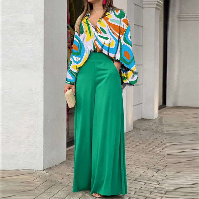 Azalea Watercolour Wide-Leg Two-Piece — YellowGreen