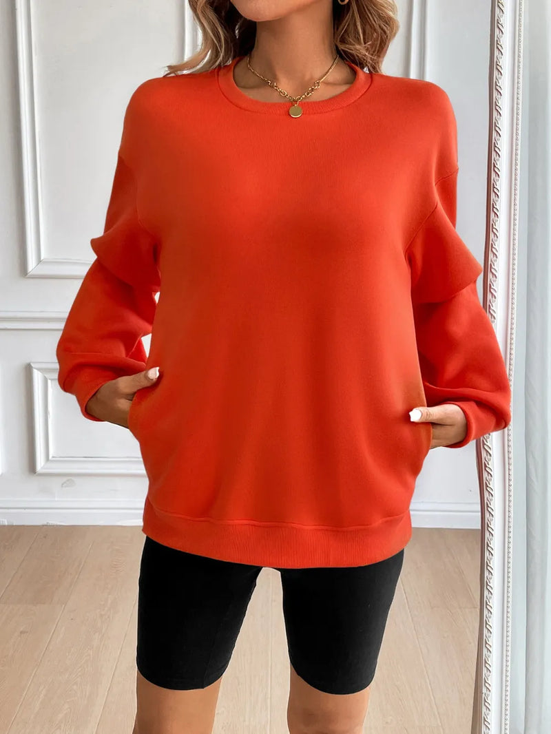 Ivy Lane Round Neck Long Sleeve Sweatshirt | Hazel & June Orange