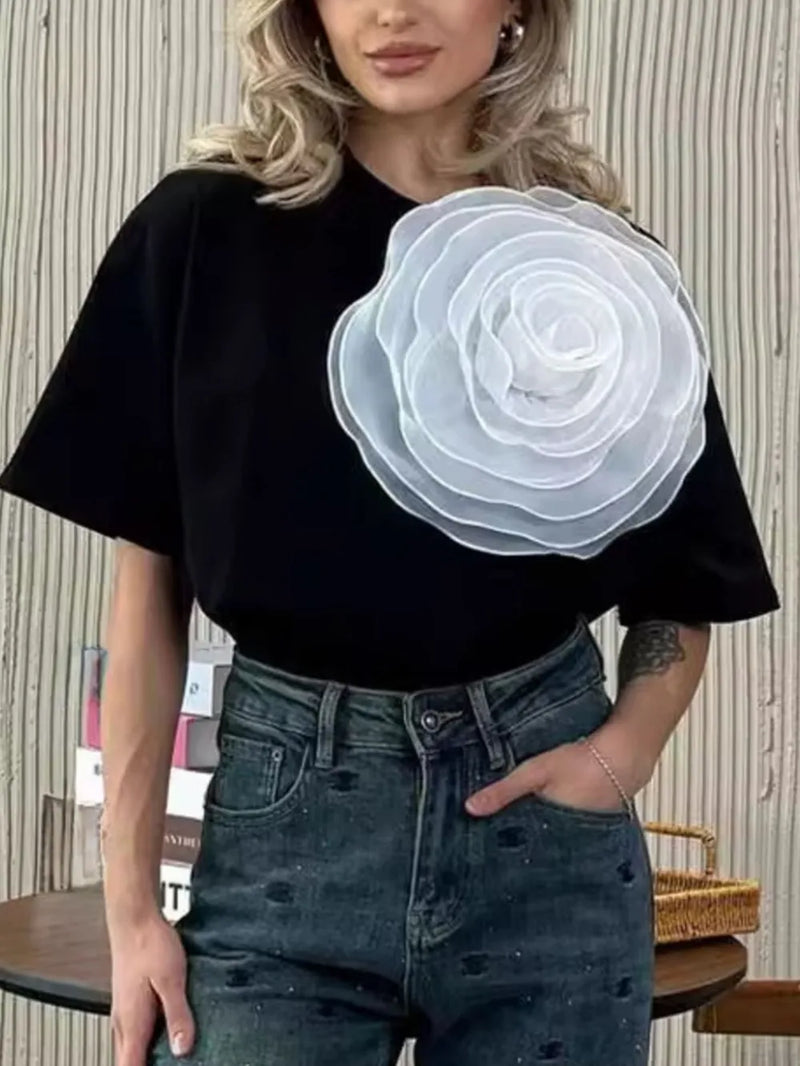 Flower Round Neck Short Sleeve T-Shirt 6