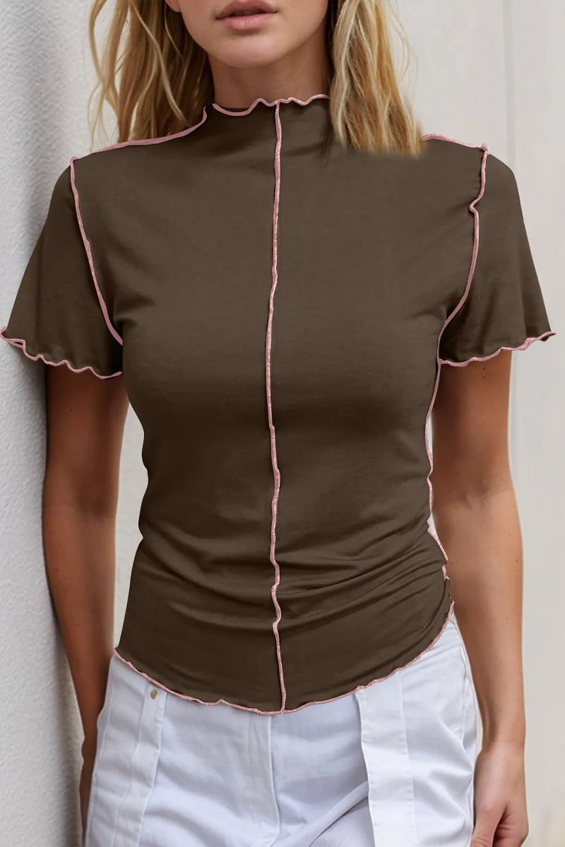 Basic Bae Contrast Trim Mock Neck Short Sleeve T-Shirt 2
